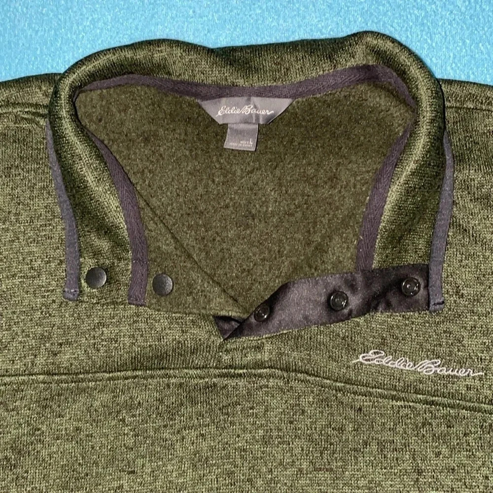 Eddie Bauer Radiator Fleece Snap Mock Pullover Heather Green Black New Size L View 6